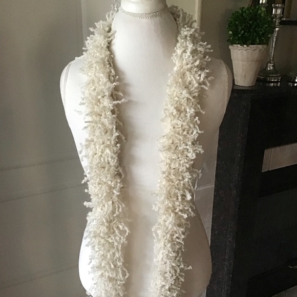 Eyelash Yarn Ivory Scarf Boa LONG 4x90” Maxi Boho Hippie Fringe Rockstar Style - Picture 11 of 14
